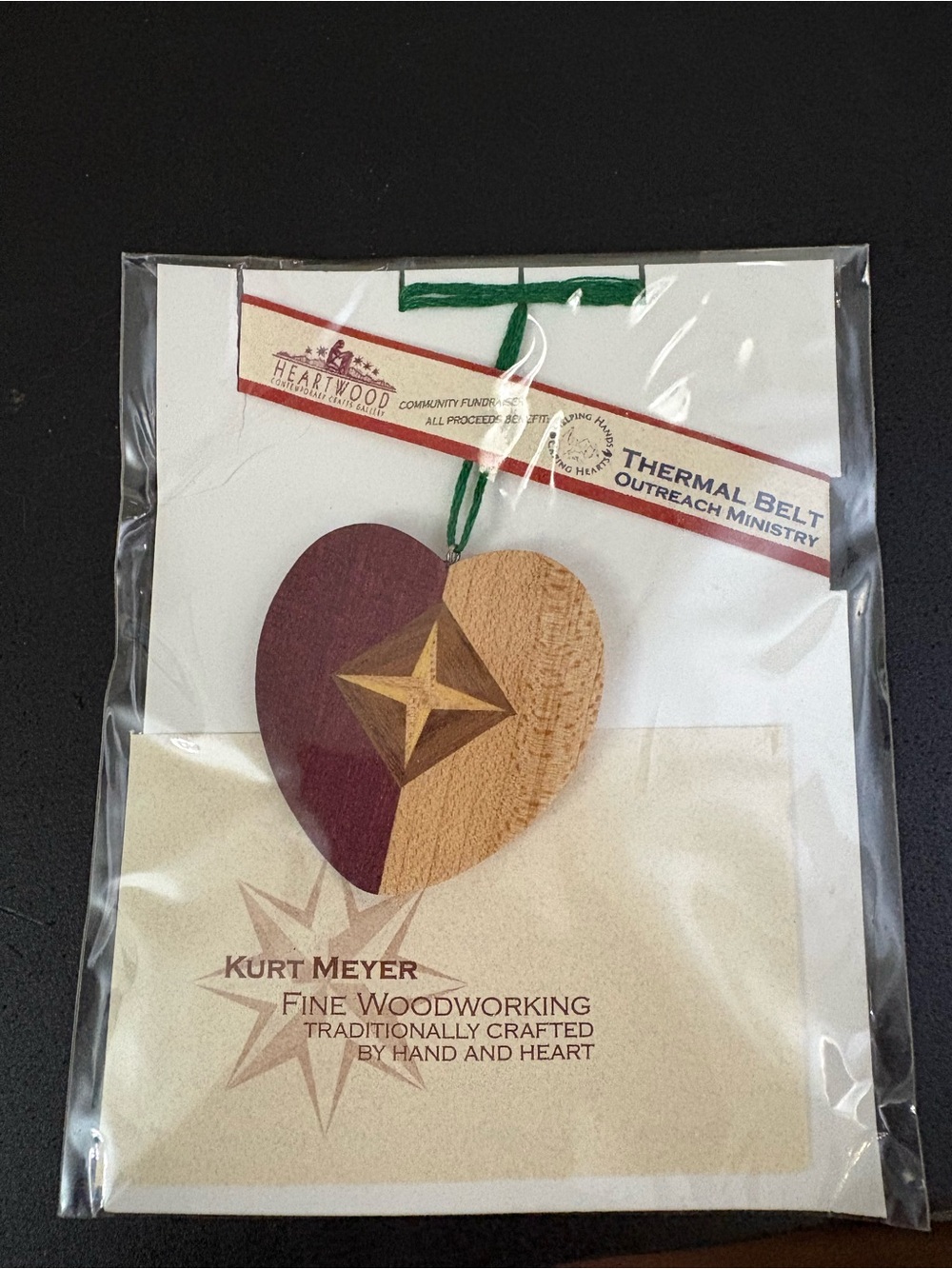 Kurt Meyer Handmade Fine Woodworking Heart Inlay Necklace / Ornament NEW